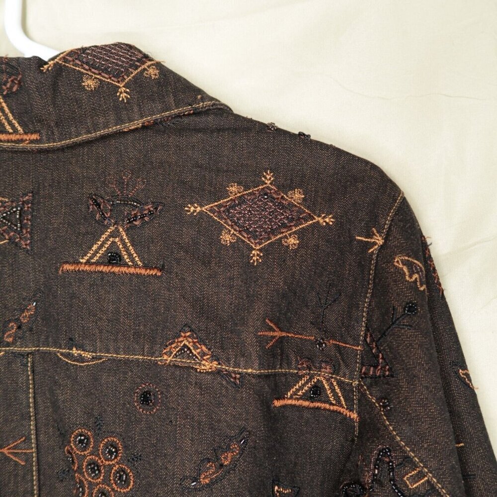 Chico’s Brown Denim Jean Jacket Anniversary Collection Silk Lined Women's Medium - Picture 9 of 13